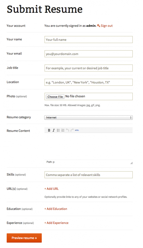 Submitting a resume online