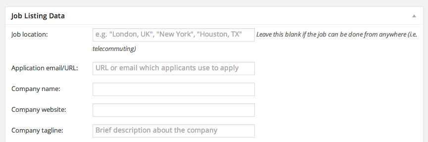 The job listing data meta box