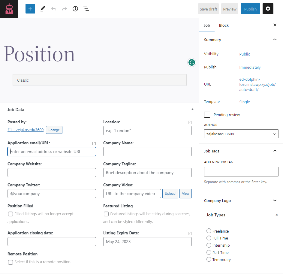 Add New Job on WP Job Manager
