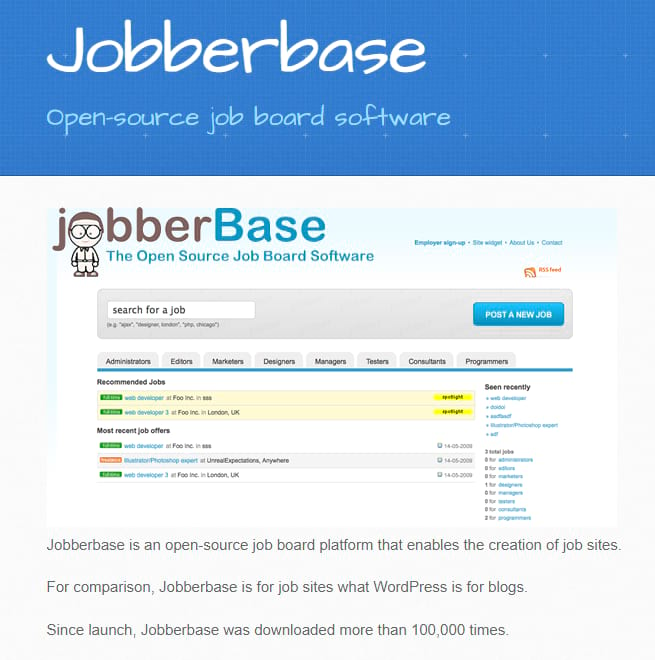 Jobberbase home page