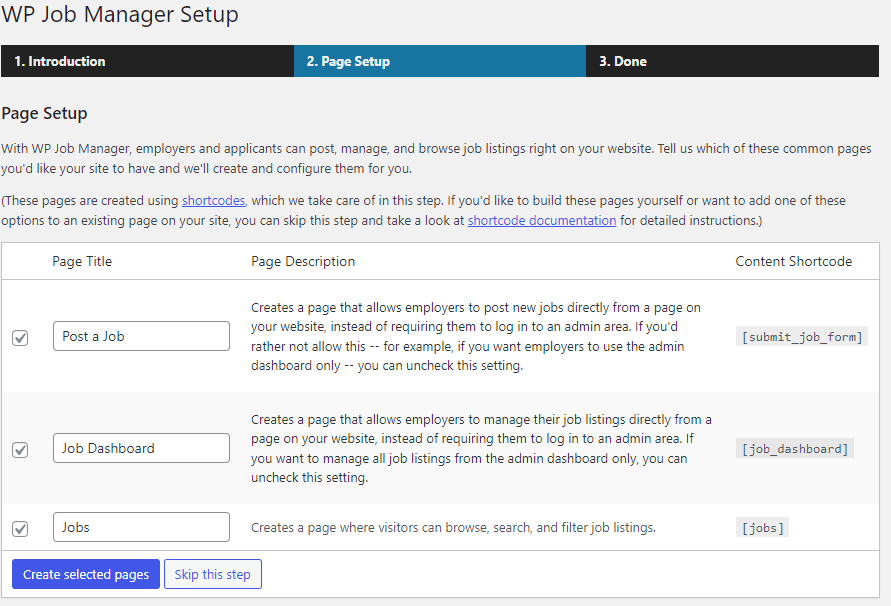 WP Job Manager Create Pages
