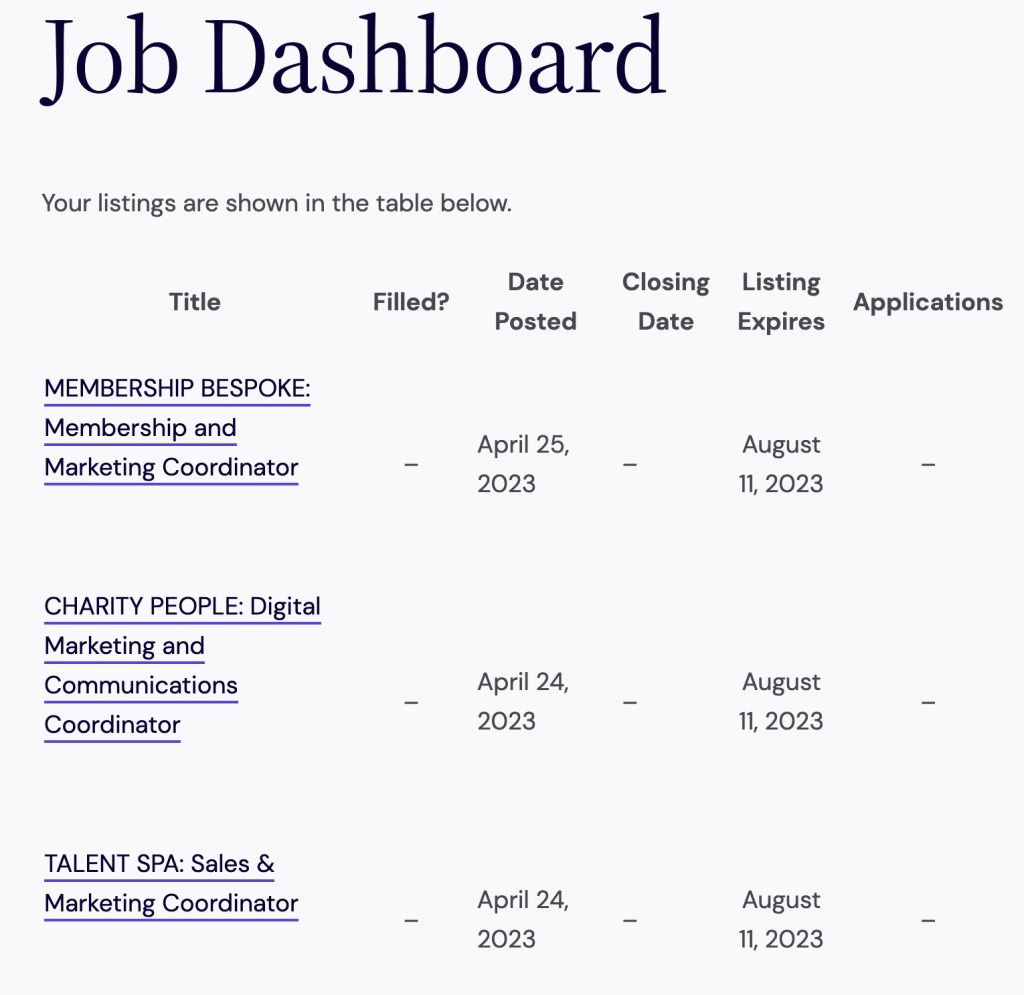 An example of what your job dashboard could look like with WP Job Manager.