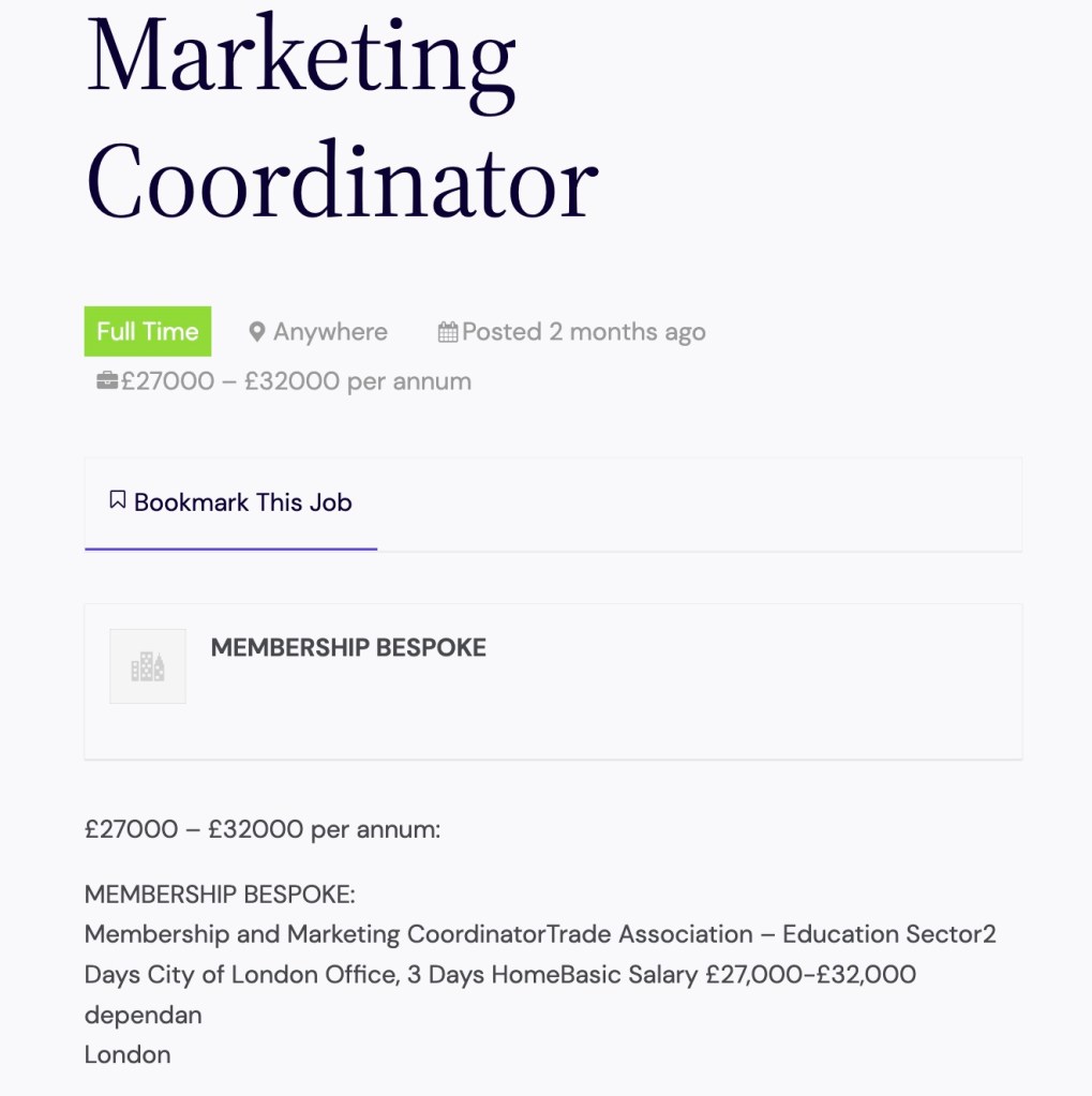 An example of a job listing.