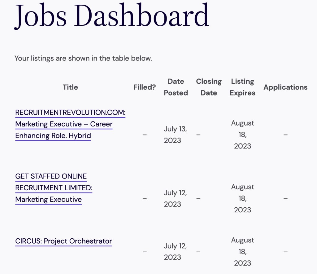 An example of the Jobs Dashboard you can create with WP Job Manager
