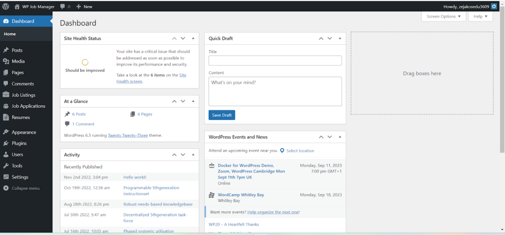 Backend of a WordPress website.