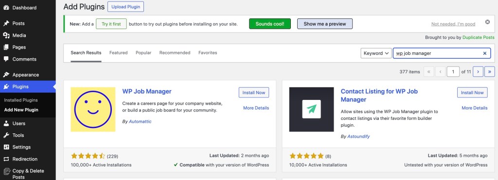 Search for WP Job Manager in the plugin repository
