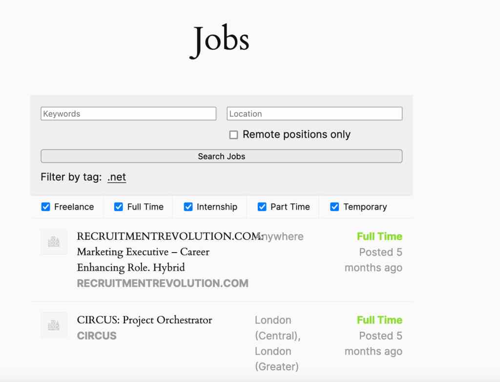 Job board example from WP Job Manager