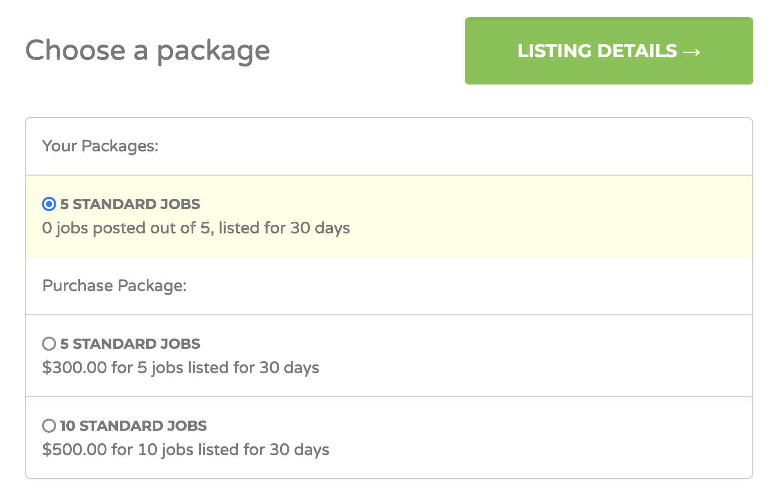 Job package selection in WooCommerce Paid Listings